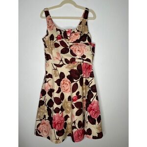 Talbots Fall Floral Midi Cocktail Dress Silk‎ Blend Size 14 Wedding Guest Event